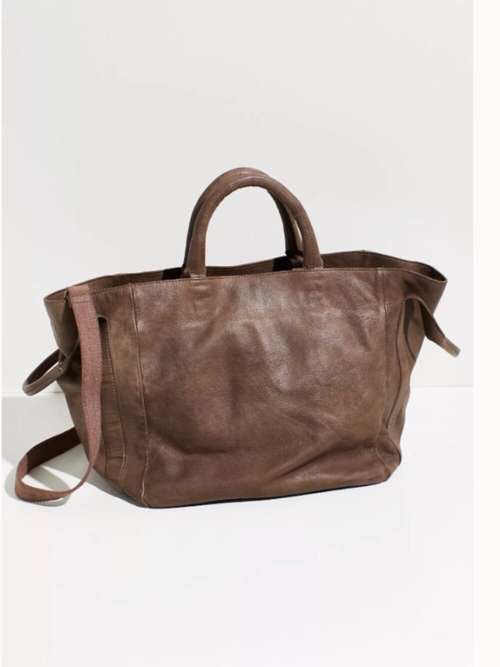 Free People Leslie Leather Tote – Wild Mushroom – Oversized Distressed Leather